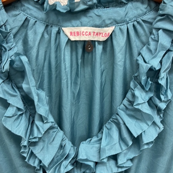 Rebecca Taylor Steel Blue Ruffled Silk Mini Dress 0 - Picture 2 of 8